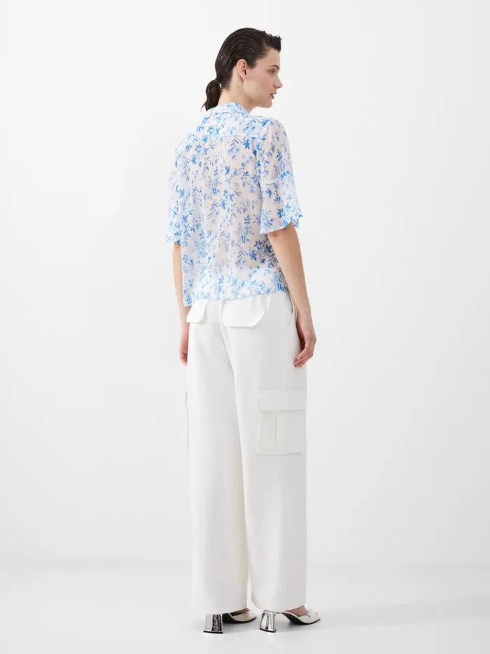 French Connection Tops Catrina Hallie Crinkle Pintuck Shirt Summer Whiteblue 8211 Woman