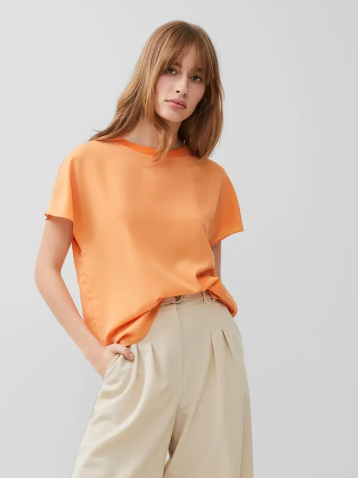 French Connection Tops Crepe Light Crew Neck Top Melon 8211 Woman