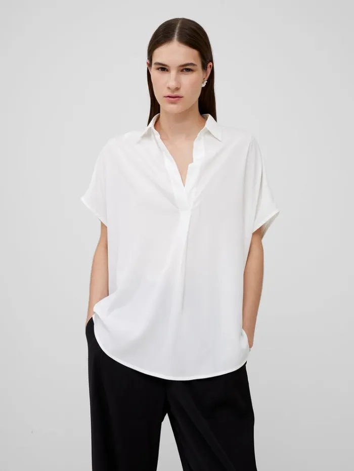 French Connection Tops Crepe Light Recycled Popover Shirt Winter White 8211 Woman French Connection Tops Crepe Light Recycled Popover Shirt Winter White 8211 Woman