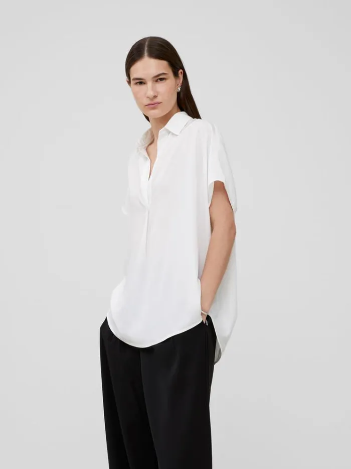French Connection Tops Crepe Light Recycled Popover Shirt Winter White 8211 Woman