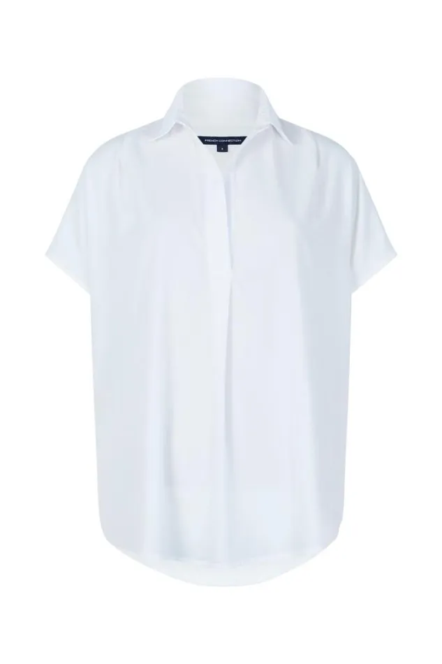 French Connection Tops Crepe Light Recycled Popover Shirt Winter White 8211 Woman