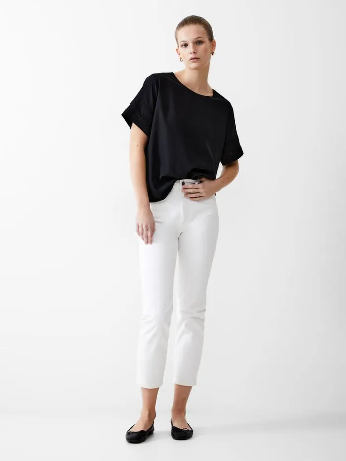 French Connection Tops Crochet Trim Crepe Light Top Black 8211 Woman