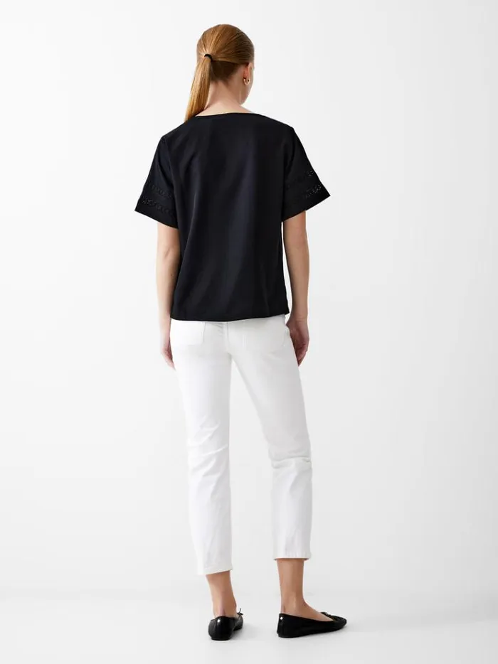 French Connection Tops Crochet Trim Crepe Light Top Black 8211 Woman