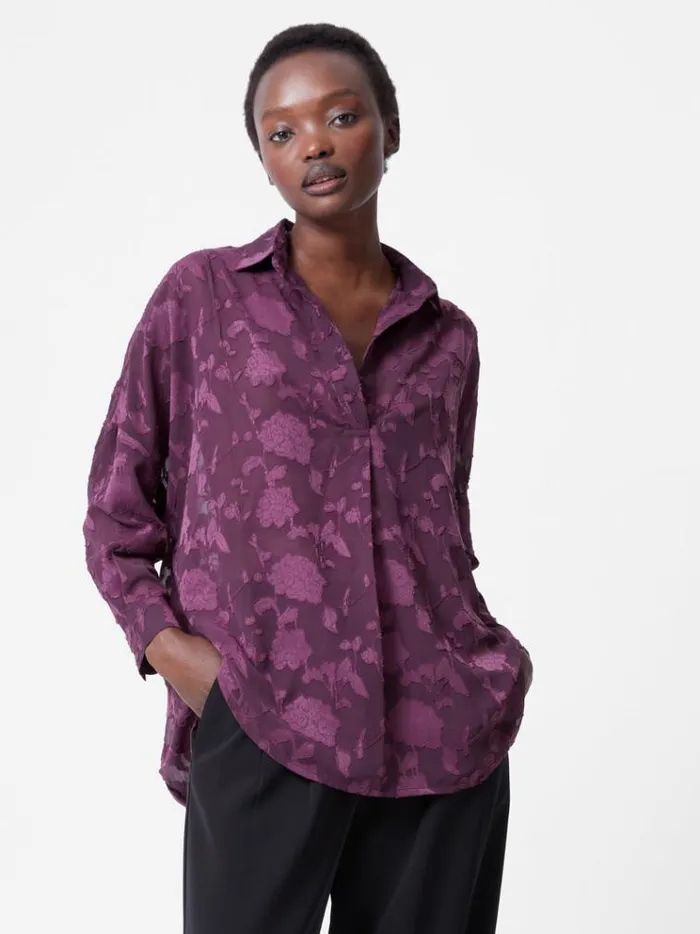 French Connection Tops Devore Satin Popover Shirt Blackberry 8211 Woman