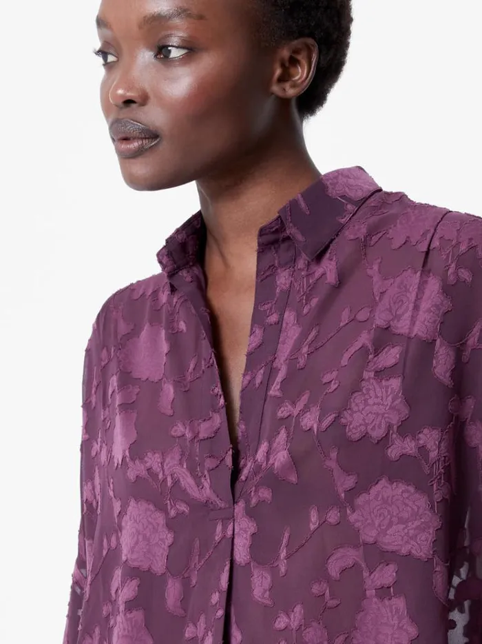 French Connection Tops Devore Satin Popover Shirt Blackberry 8211 Woman