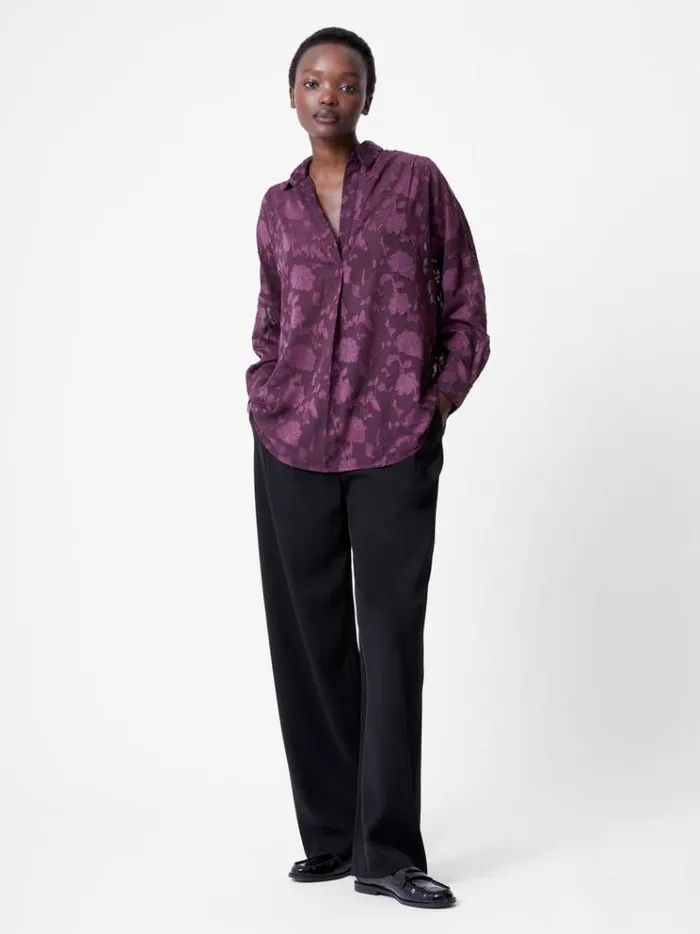 French Connection Tops Devore Satin Popover Shirt Blackberry 8211 Woman
