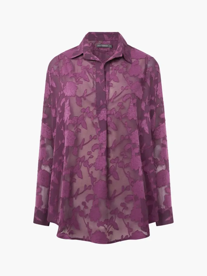 French Connection Tops Devore Satin Popover Shirt Blackberry 8211 Woman