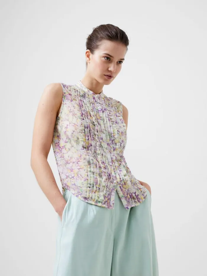 French Connection Tops Donna Recycled Georgette Ruffle Top Strawberry Shake 8211 Woman