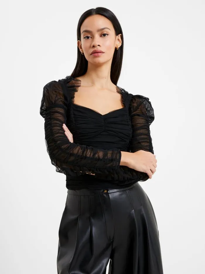 French Connection Tops Edrea Tulle Cropped Top Blackout 8211 Woman