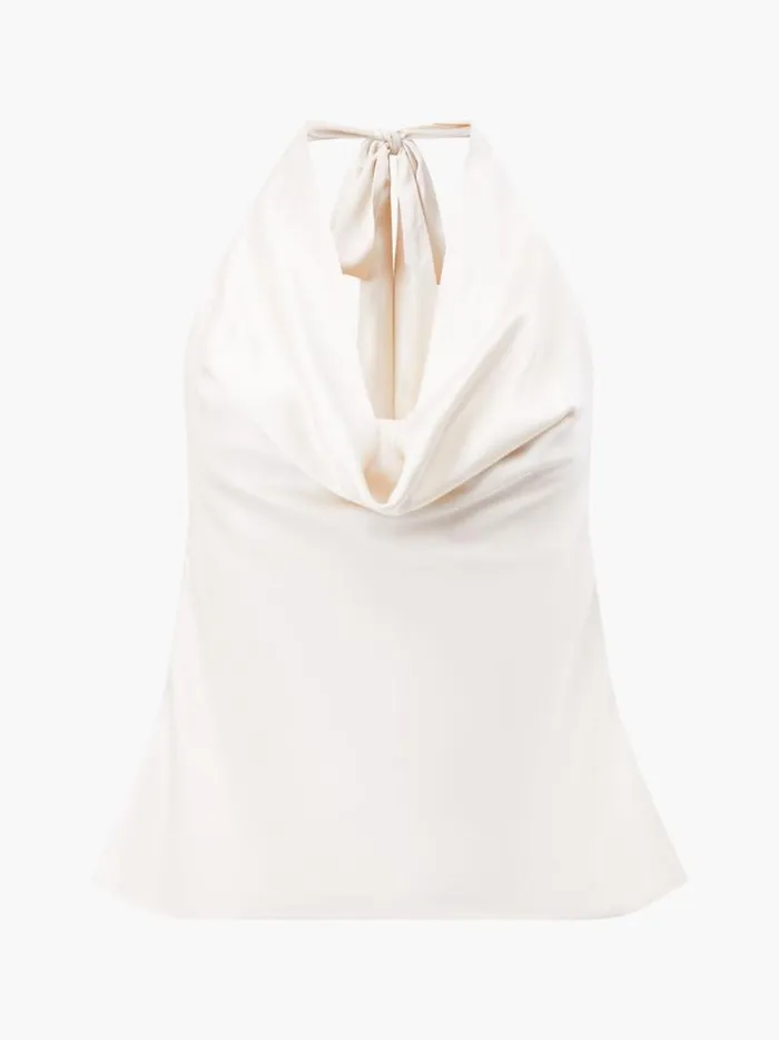 French Connection Tops Ennis Eco Satin Cowl Halterneck Top Classic Cream 8211 Woman