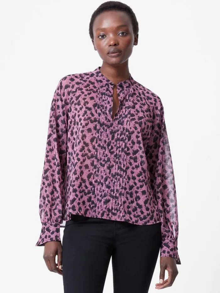 French Connection Tops Estella Pleat Front Keyhole Leopard Print Blouse Foxglove 8211 Woman French Connection Tops Estella Pleat Front Keyhole Leopard Print Blouse Foxglove 8211 Woman
