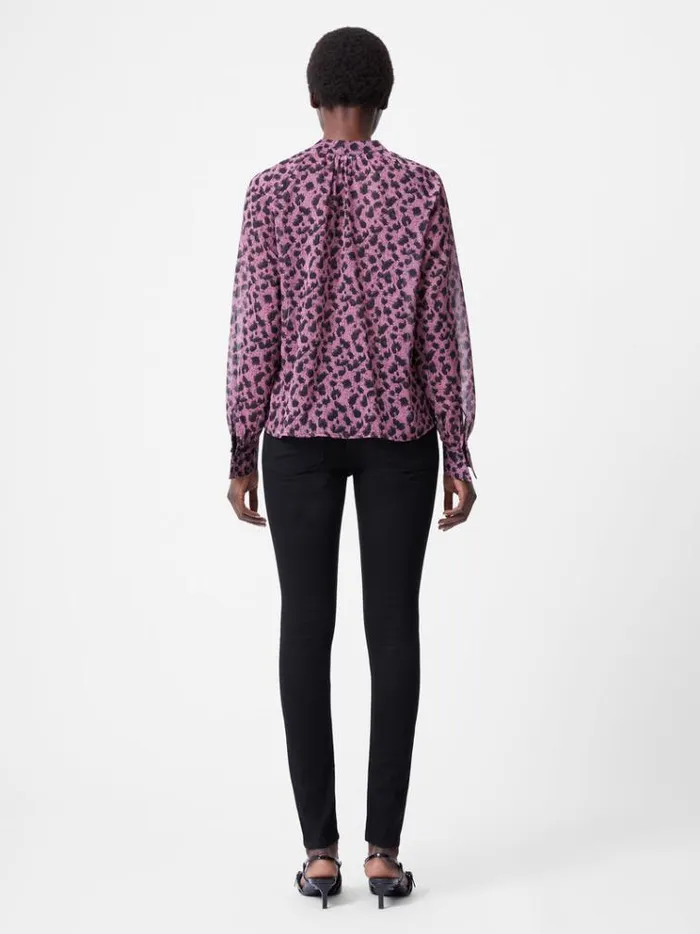 French Connection Tops Estella Pleat Front Keyhole Leopard Print Blouse Foxglove 8211 Woman