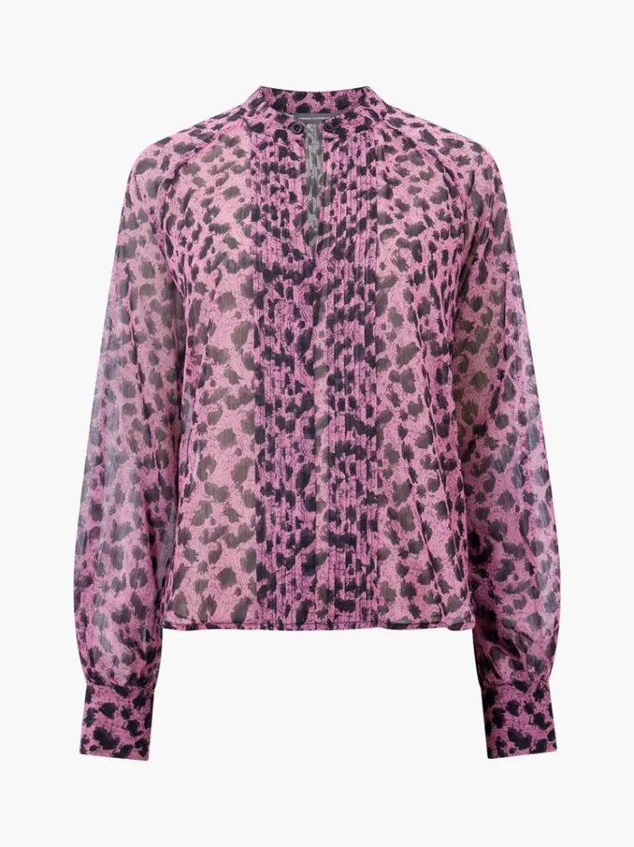 French Connection Tops Estella Pleat Front Keyhole Leopard Print Blouse Foxglove 8211 Woman