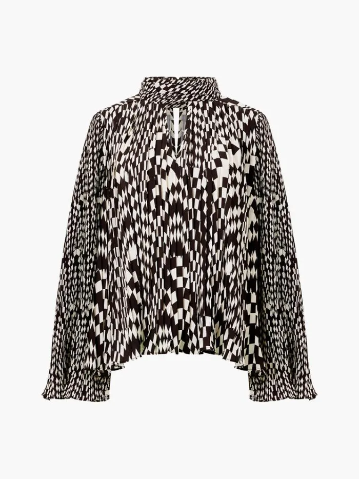 French Connection Tops Fern Arie Pleated Ella Crepe Top Classic Creamblackout 8211 Woman