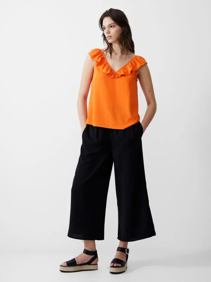French Connection Tops Frill Sleeveless Crepe Light Top Mandarin 8211 Woman