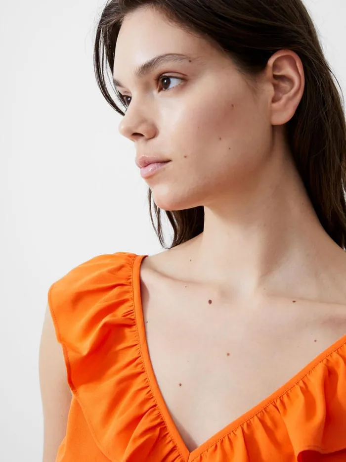 French Connection Tops Frill Sleeveless Crepe Light Top Mandarin 8211 Woman