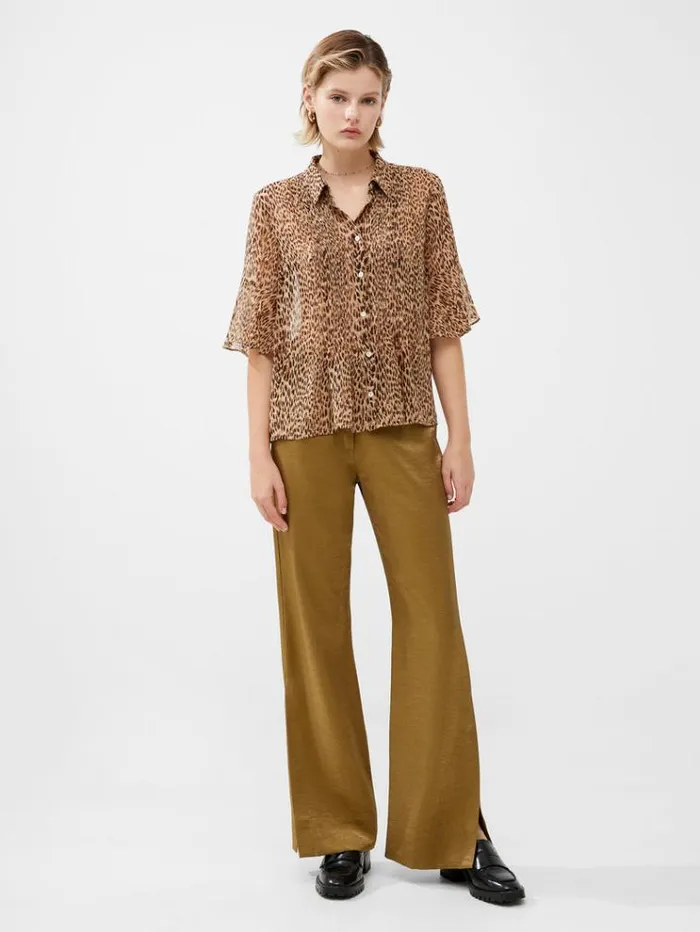 French Connection Tops Leopard Georgette Pin Tuck Shirt Leopard 8211 Woman