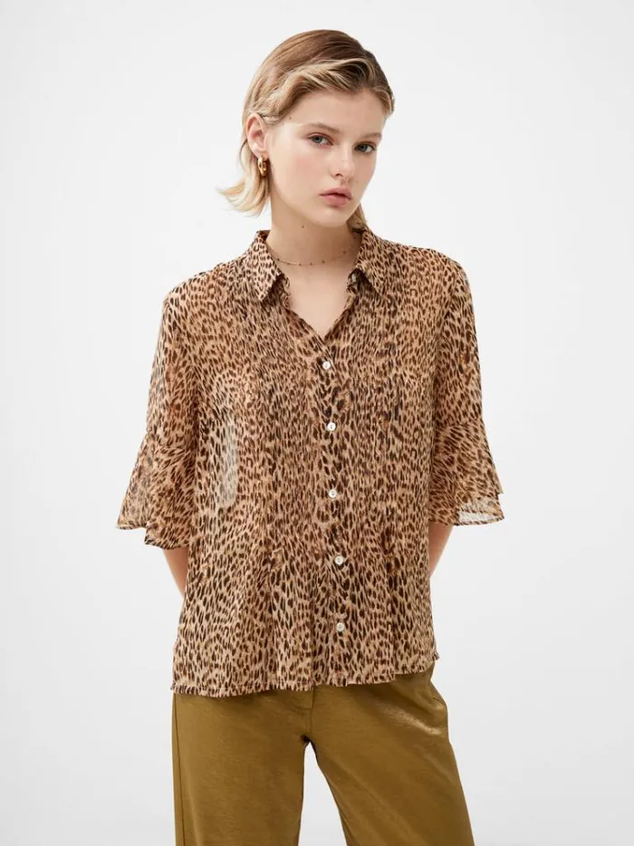 French Connection Tops Leopard Georgette Pin Tuck Shirt Leopard 8211 Woman