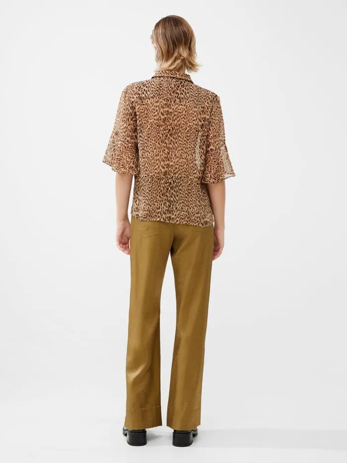 French Connection Tops Leopard Georgette Pin Tuck Shirt Leopard 8211 Woman