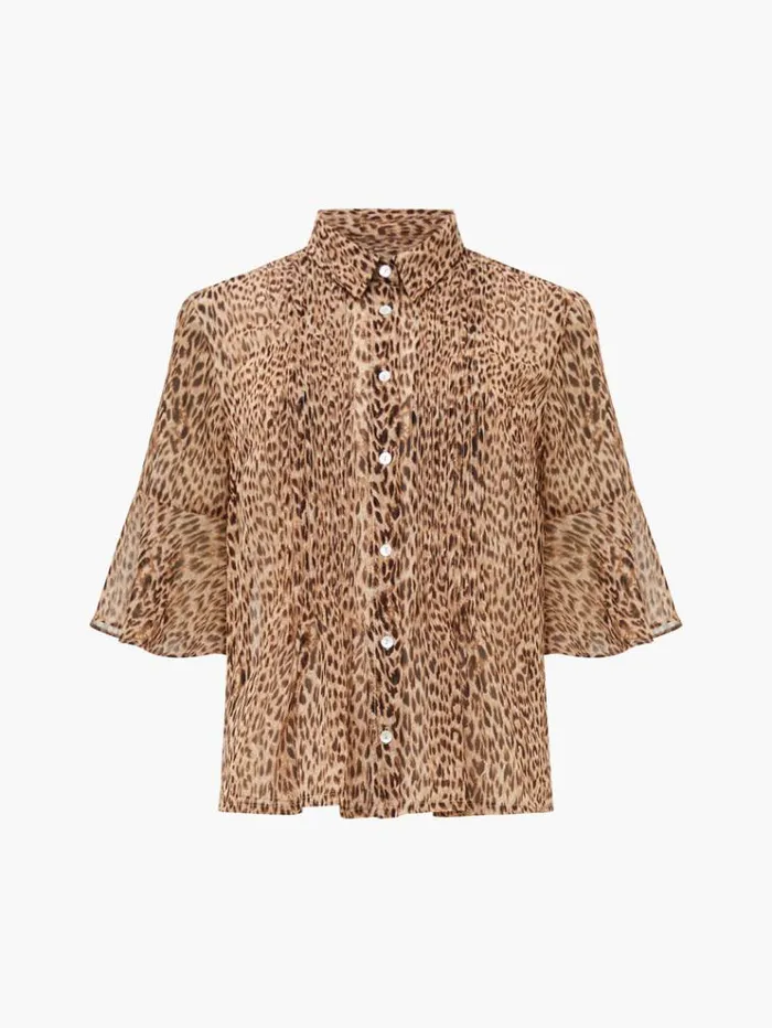 French Connection Tops Leopard Georgette Pin Tuck Shirt Leopard 8211 Woman