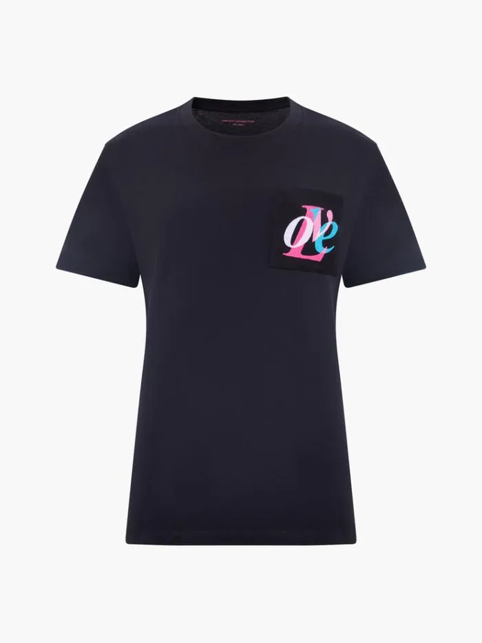 French Connection Tops Love Embroidered Pocket TShirt Black 8211 Woman