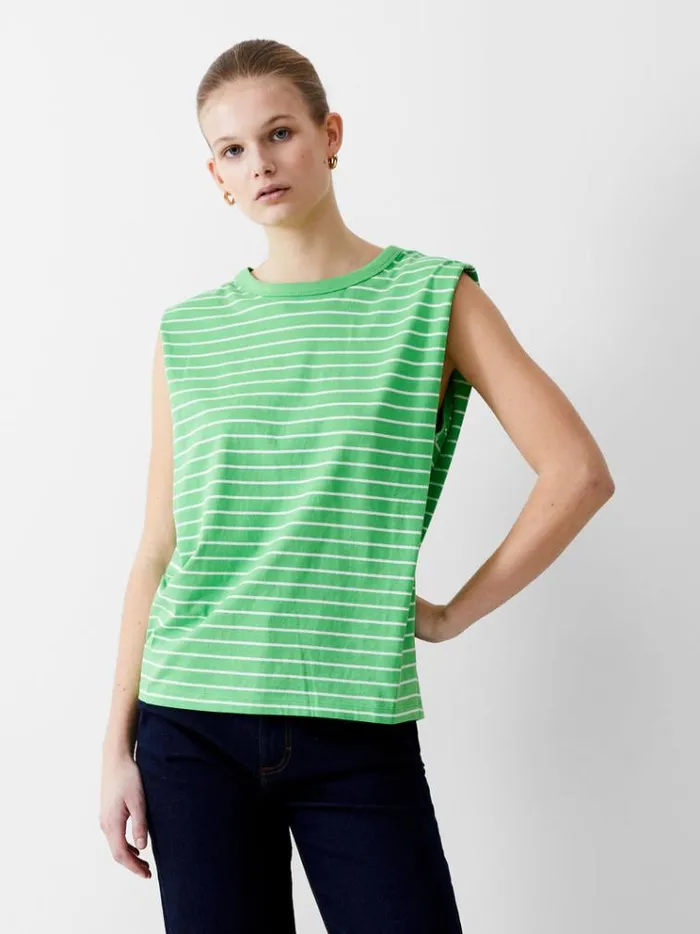 French Connection Tops Padded Shoulder Stripe Tank Top Poise Greenwhite 8211 Woman French Connection Tops Padded Shoulder Stripe Tank Top Poise Greenwhite 8211 Woman