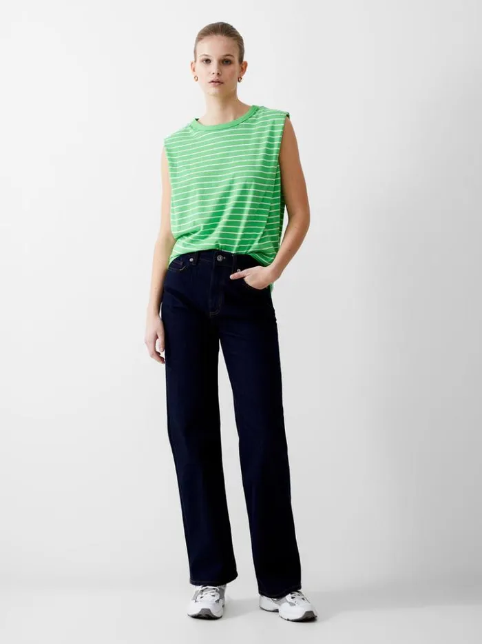 French Connection Tops Padded Shoulder Stripe Tank Top Poise Greenwhite 8211 Woman
