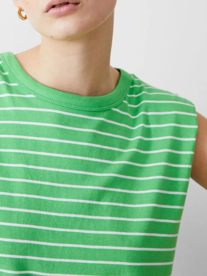 French Connection Tops Padded Shoulder Stripe Tank Top Poise Greenwhite 8211 Woman