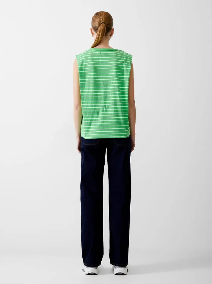 French Connection Tops Padded Shoulder Stripe Tank Top Poise Greenwhite 8211 Woman