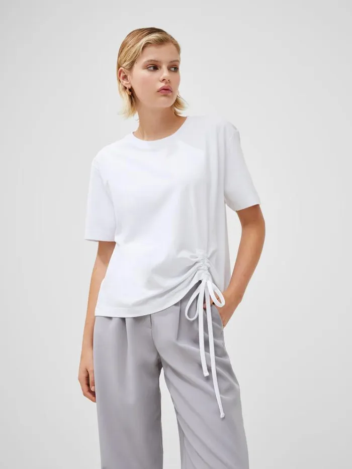 French Connection Tops Rallie Cotton Rouched TShirt Linen White 8211 Woman