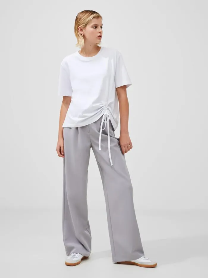 French Connection Tops Rallie Cotton Rouched TShirt Linen White 8211 Woman