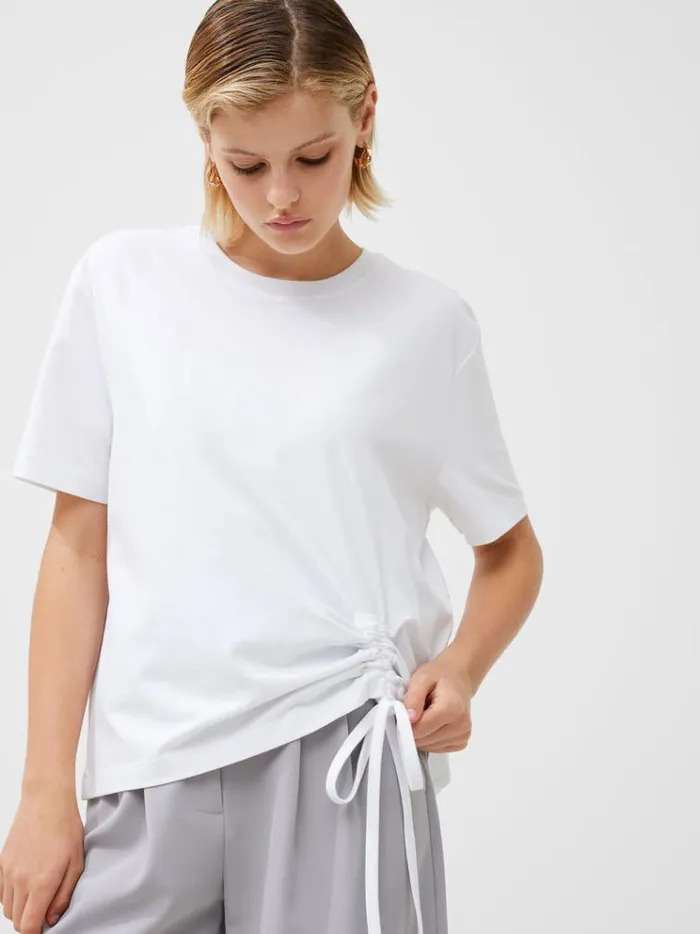 French Connection Tops Rallie Cotton Rouched TShirt Linen White 8211 Woman