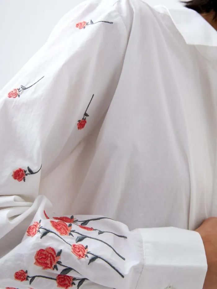 French Connection Tops Rhodes Embroidered Shirt Linen White 8211 Woman