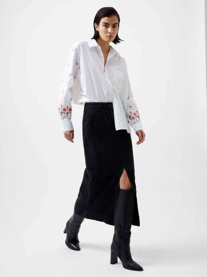 French Connection Tops Rhodes Embroidered Shirt Linen White 8211 Woman