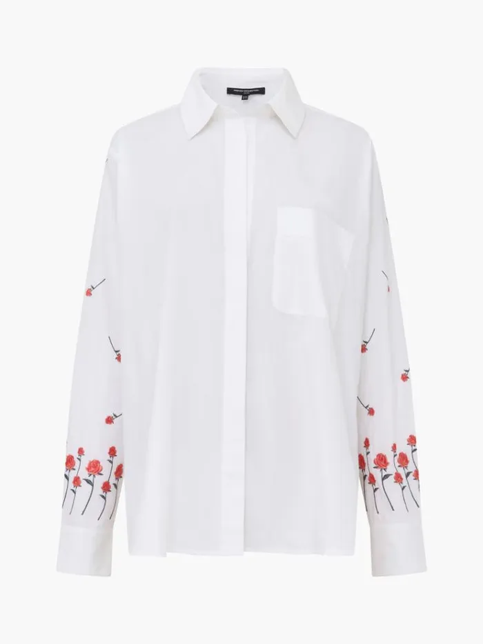French Connection Tops Rhodes Embroidered Shirt Linen White 8211 Woman