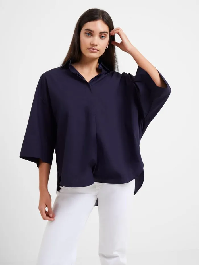 French Connection Tops Rhodes Poplin Popover Shirt Marine 8211 Woman