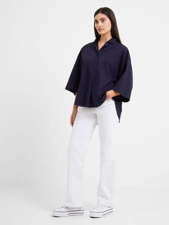 French Connection Tops Rhodes Poplin Popover Shirt Marine 8211 Woman