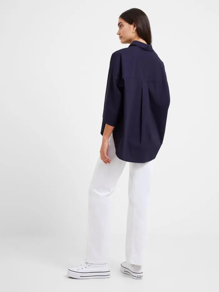 French Connection Tops Rhodes Poplin Popover Shirt Marine 8211 Woman