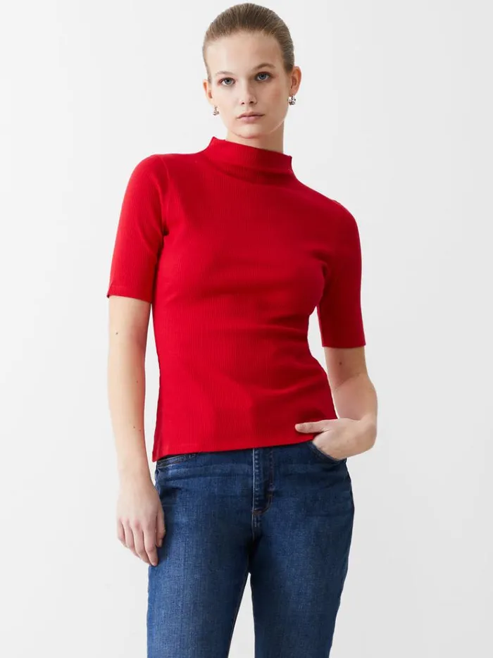 French Connection Tops Ribbed Turtle Neck Top Poppy 8211 Woman