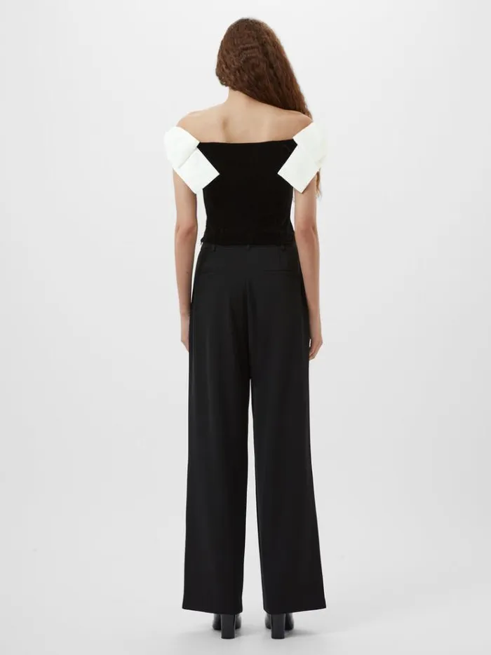 French Connection Tops Velvet Carey Satin Bow Top Blackporcelain Crea 8211 Woman