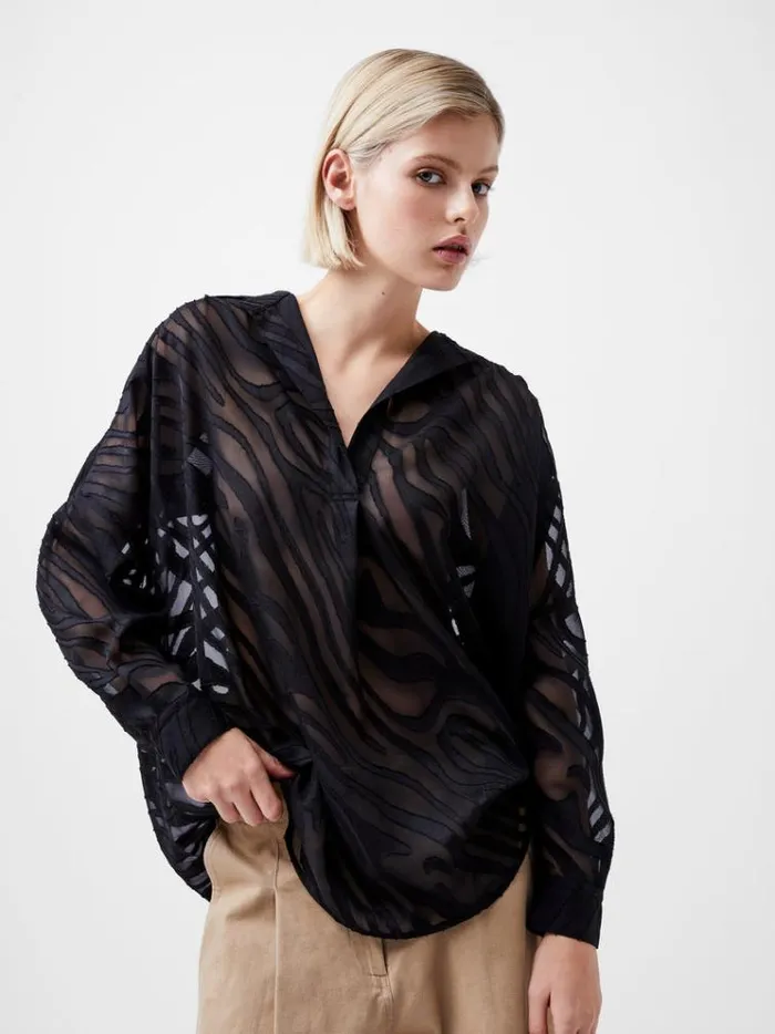 French Connection Tops Zebra Devore Popover Shirt Black 8211 Woman