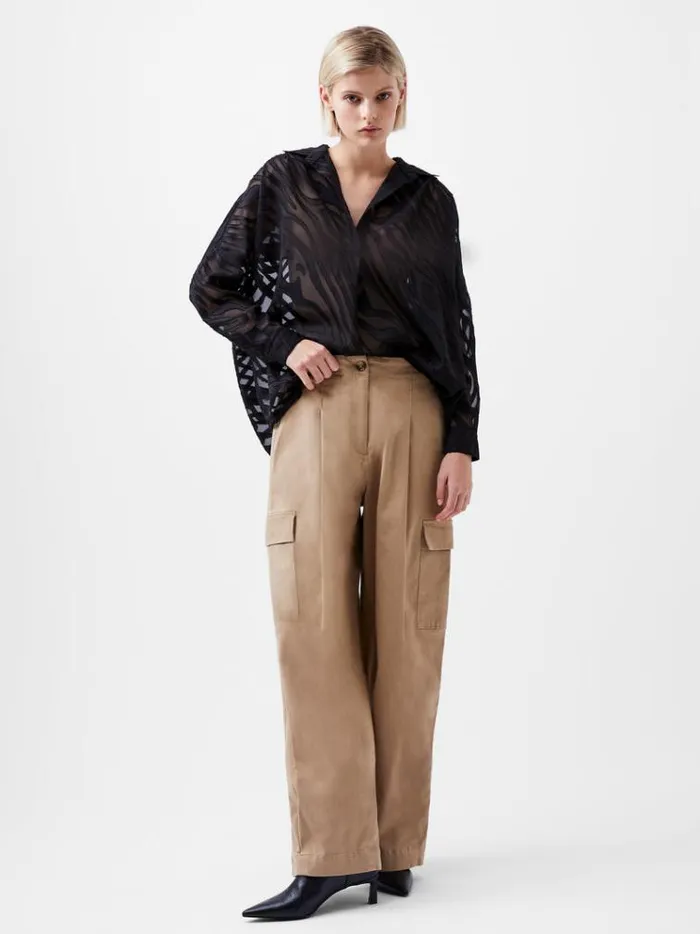 French Connection Tops Zebra Devore Popover Shirt Black 8211 Woman