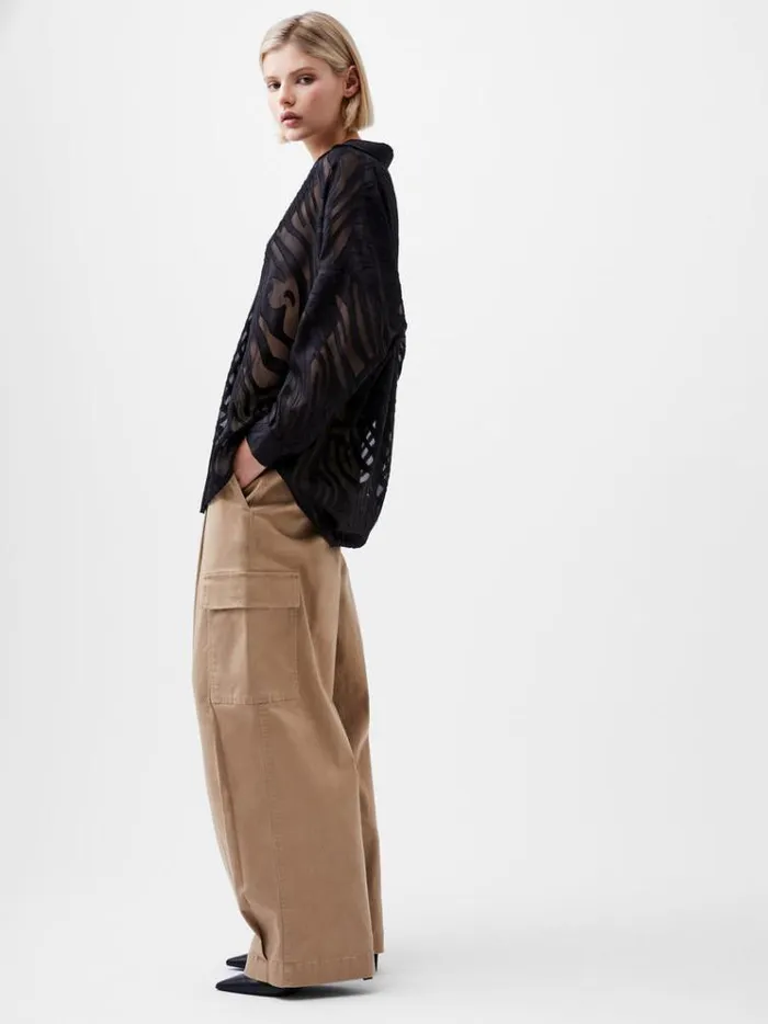 French Connection Tops Zebra Devore Popover Shirt Black 8211 Woman