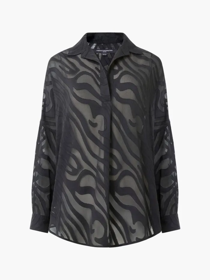 French Connection Tops Zebra Devore Popover Shirt Black 8211 Woman