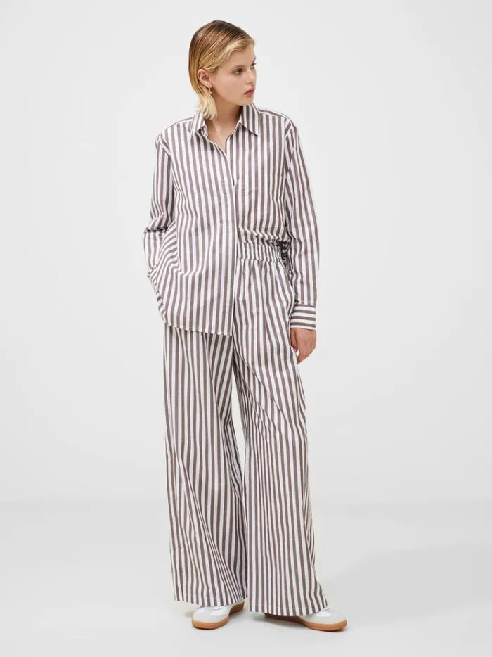 French Connection Trousers Stripe Poplin Palazzo Trousers Brownwhite Stripe 8211 Woman French Connection Trousers Stripe Poplin Palazzo Trousers Brownwhite Stripe 8211 Woman