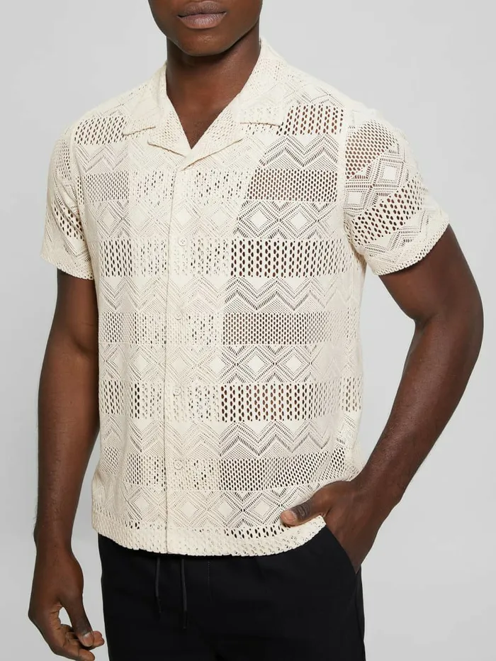 Geometric Knit Crochet Shirt Muted Stone Men Shirts GUESS