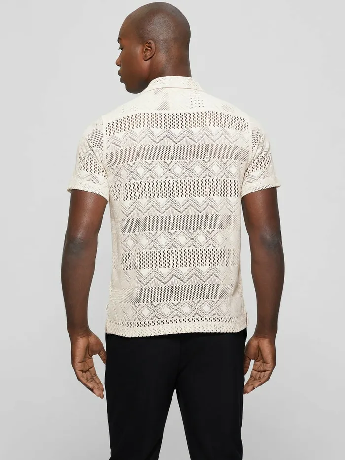 Geometric Knit Crochet Shirt Muted Stone Men Shirts GUESS Geometric Knit Crochet Shirt Muted Stone Men Shirts GUESS