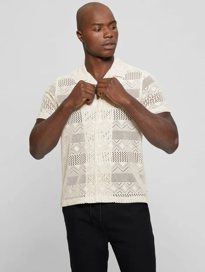 Geometric Knit Crochet Shirt Muted Stone Men Shirts GUESS Geometric Knit Crochet Shirt Muted Stone Men Shirts GUESS