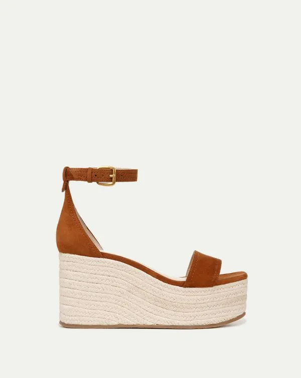 Gianna Raffia Wedge Sandal Caramel Women Veronica Beard Shoes