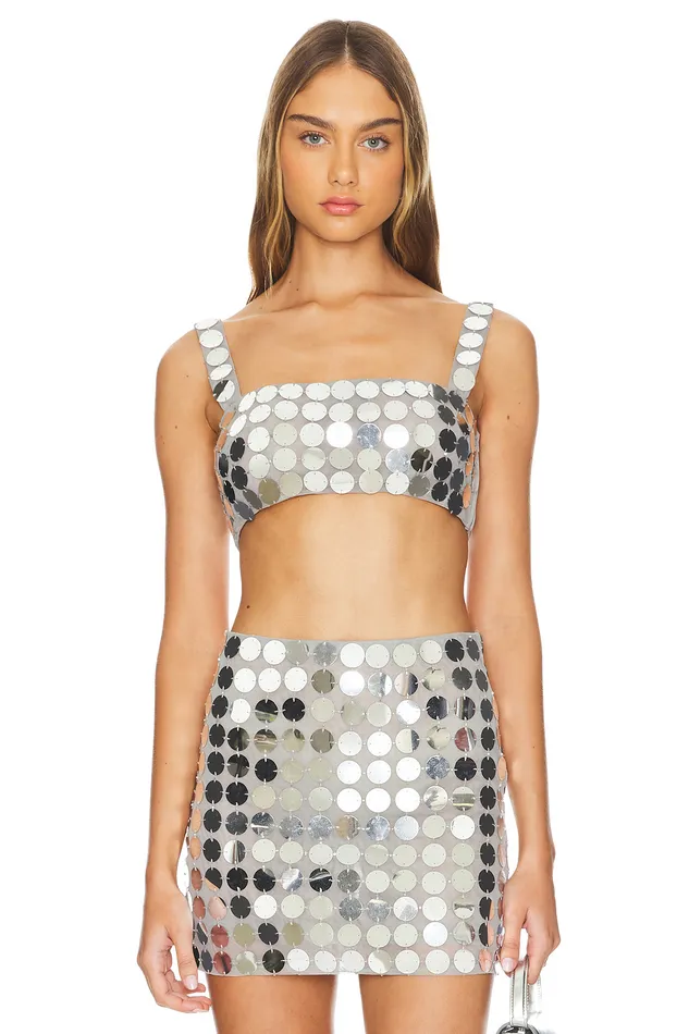 Gilles Sequin Crop Top Disco Silver Women Lovers and Friends Tops